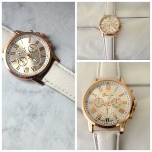 White Genuine Leather Ladies Fashion Watch